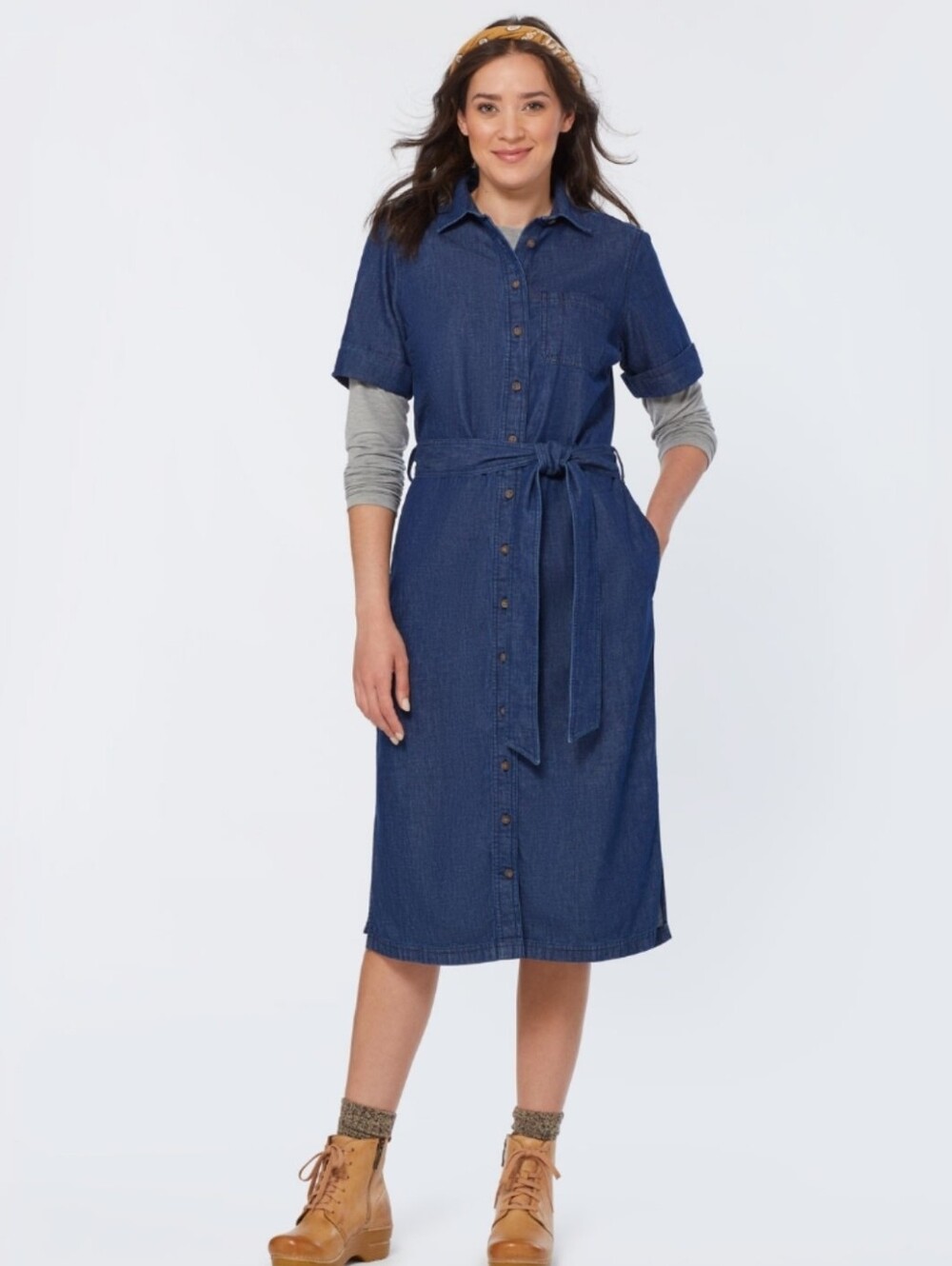 Duluth Trading Company Women's Denim Midi Dress Size XL Cabincore Gorpcore